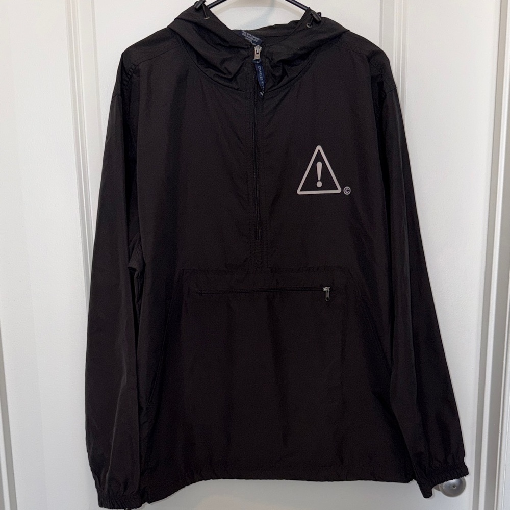 Men’s Black Hooded Windbreaker with Triangle Logo